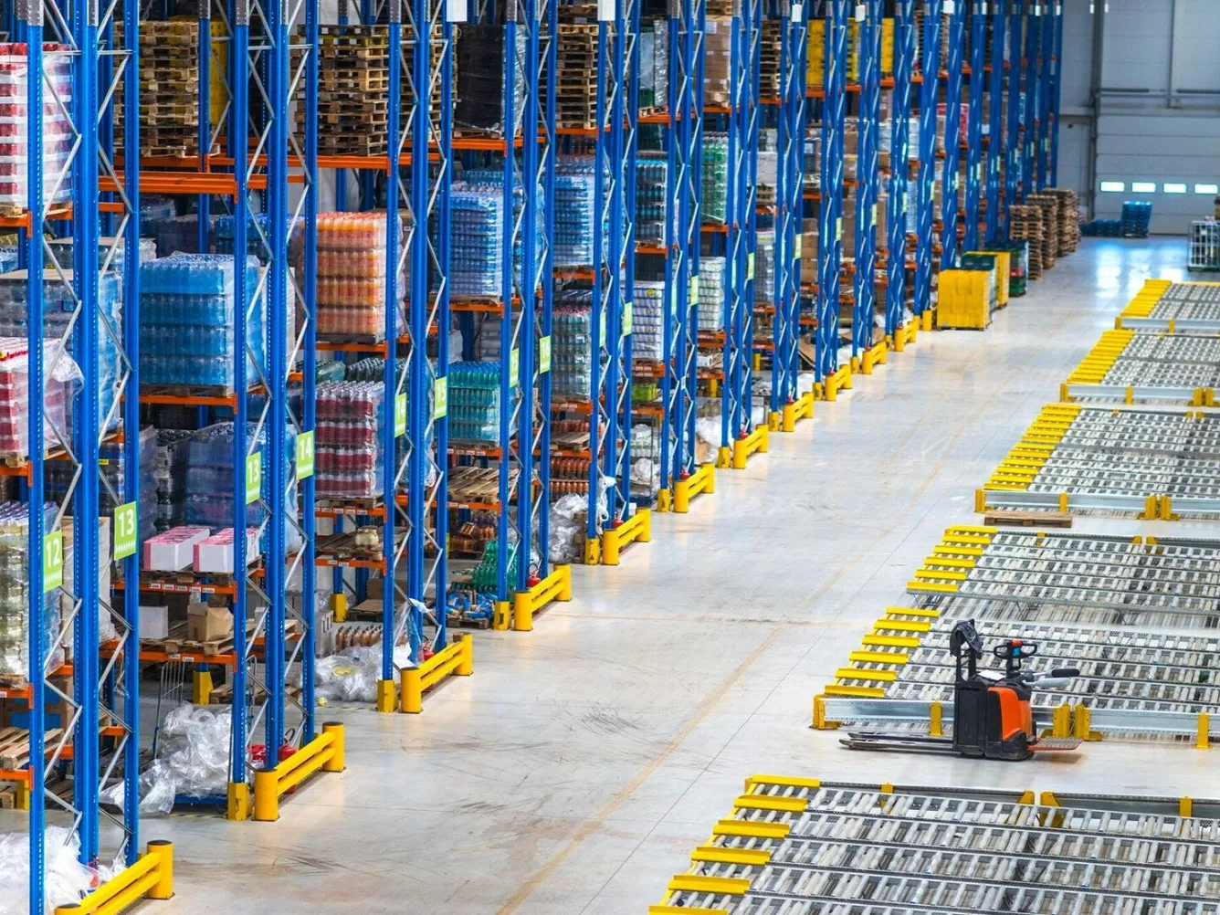 Distribution warehouse building interior and large storage a