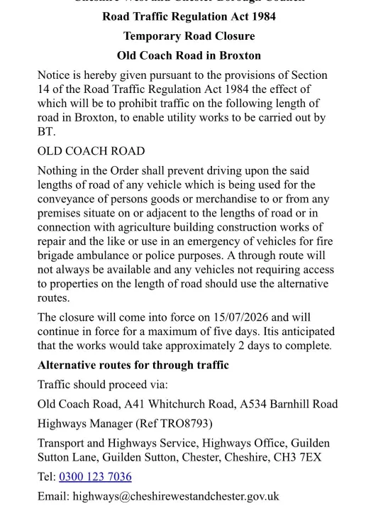 Old Coach Road Broxton closure 02