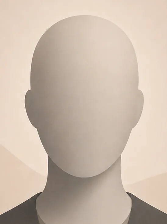 Gender-neutral illustrated head-and-shoulders placeholder on a soft beige background