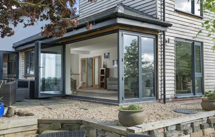 Aluminium bifold doors and garden