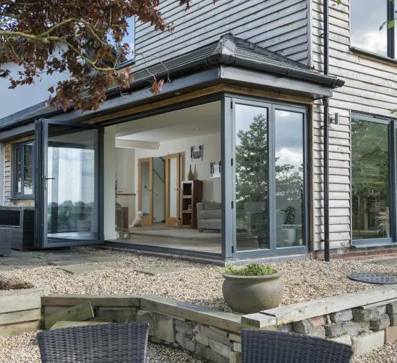 Aluminium bifold doors and garden
