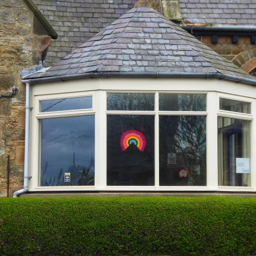 Rainbow in window at Etherley