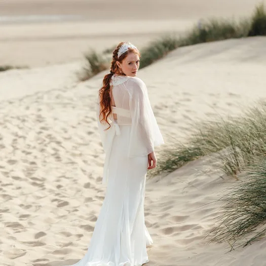 Back view serafina Blouse skirt with train beach P