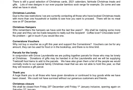 Cornerstone Friends Newsletter December 2020