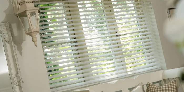 Venetian blinds with coach lamp