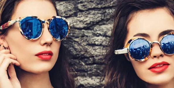 Two women wearing retro sunglasses