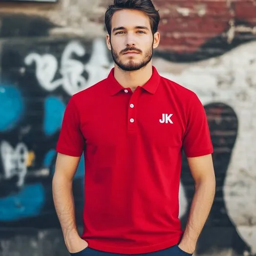 Red polo t-shirt with JK on the breast