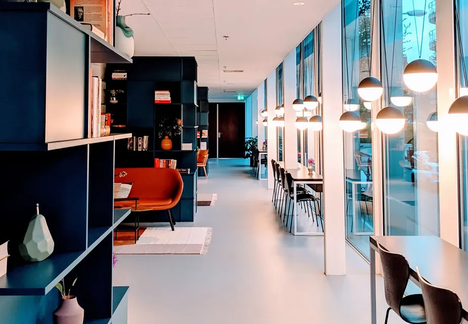 Modern office in blue and pink
