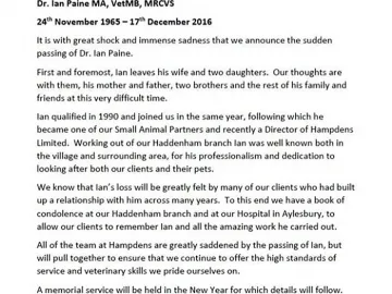 Dr Ian Paine Announcement