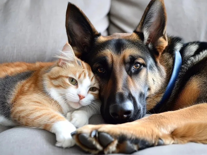 View of cats and dogs being friends