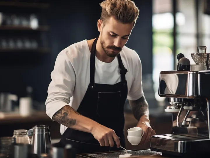 Professional barista making coffee