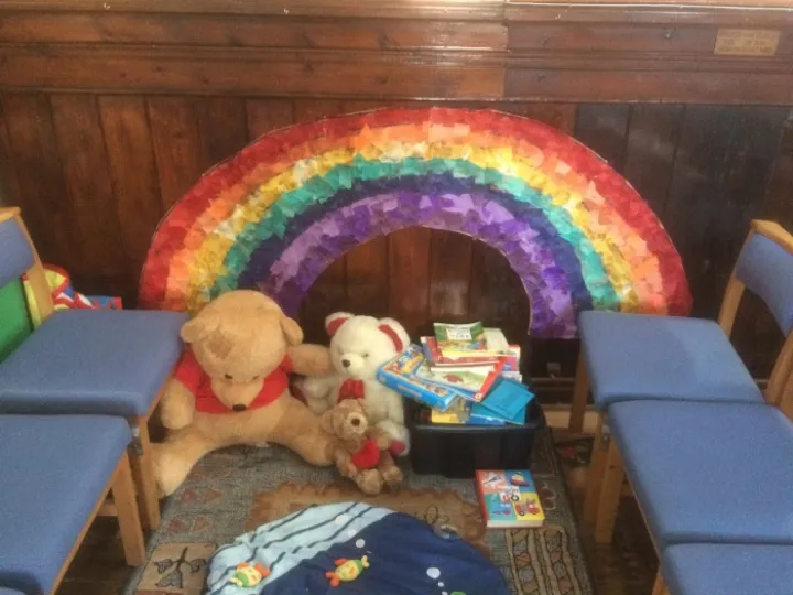 Kids corner with rainbow