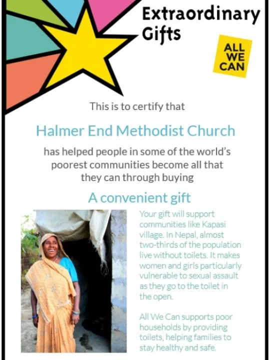 Halmer End Methodist Church – Extraordinary Gifts Certificate_161026