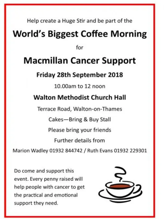 Macmillan Coffee Morning &ndash; Walton 2018