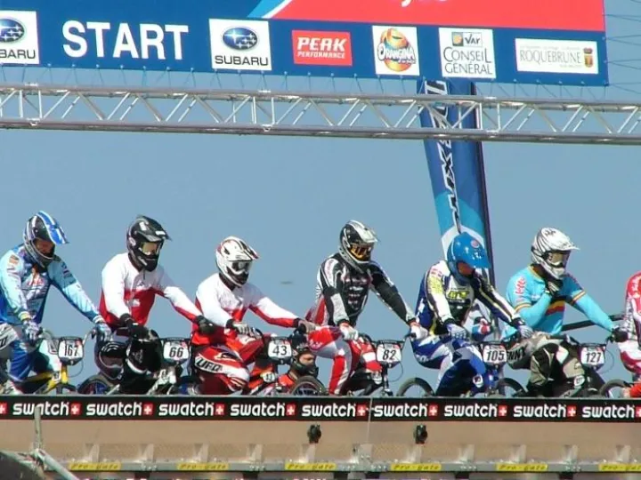 BMX start gate riders line up