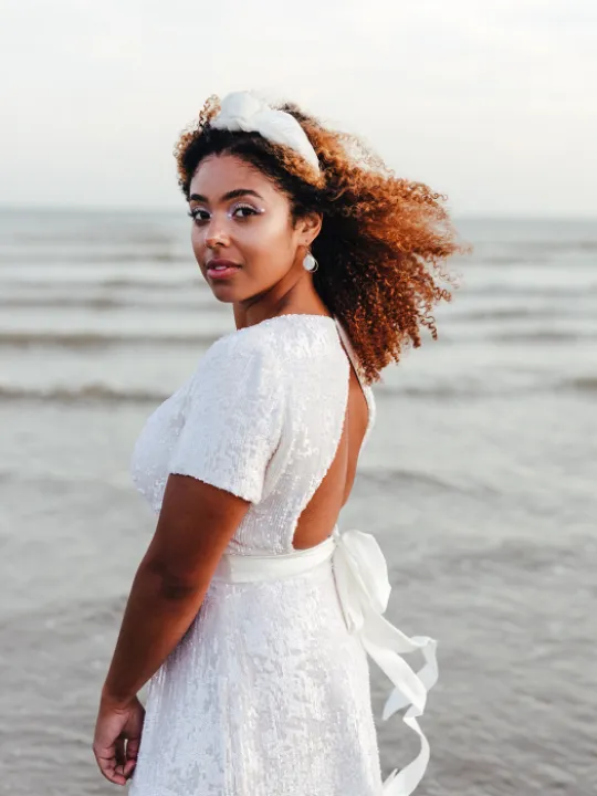 Finsbury sequin dress cutaway back tie waist P