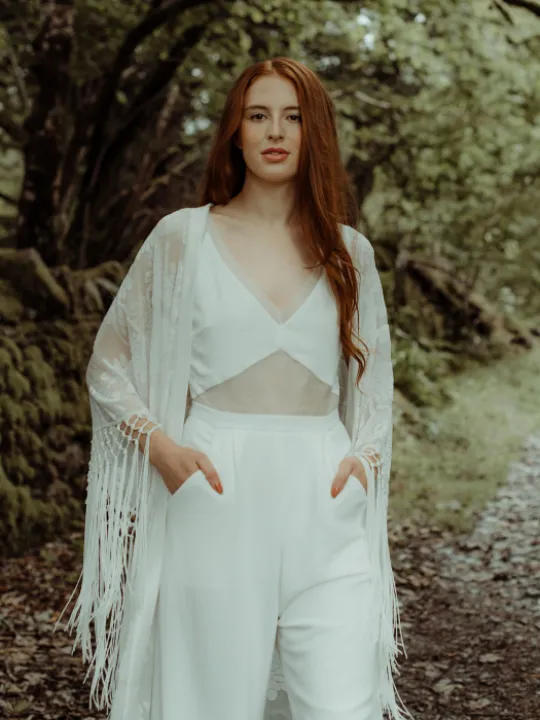 Jumpsuit organza panel POCKETS Devore kimono P