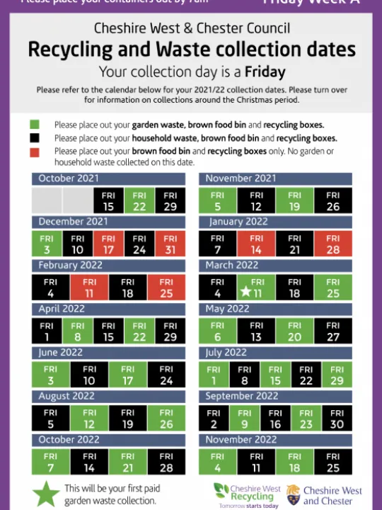 Bin Collection Dates Tarvin Oct21 &ndash; Nov22