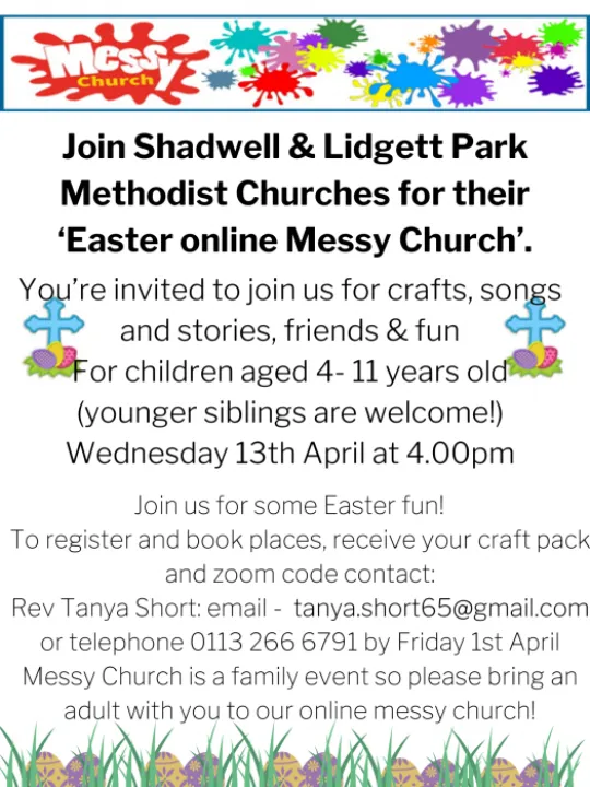 Join Shadwell & Lidgett Park Methodist Churches for their 'Easter online Messy Church'-