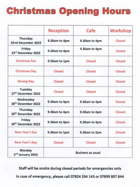 Christmas opening hours