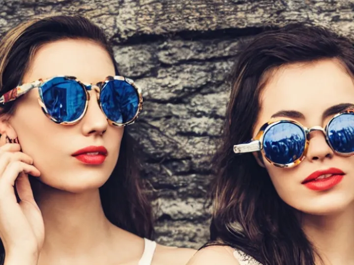 Two women wearing retro sunglasses
