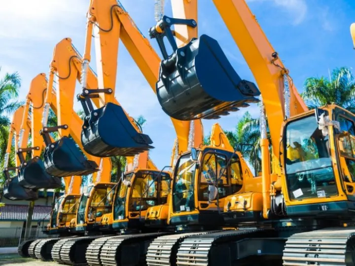 Line of tracked excavators for hire