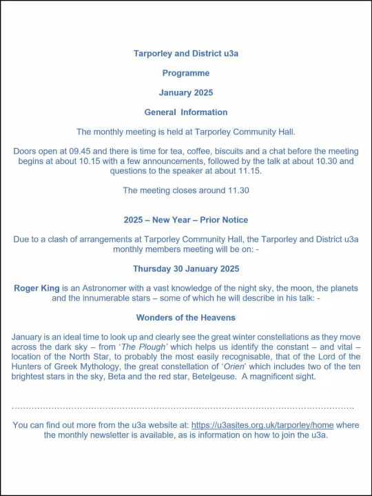 U3a Press Release – January 2024