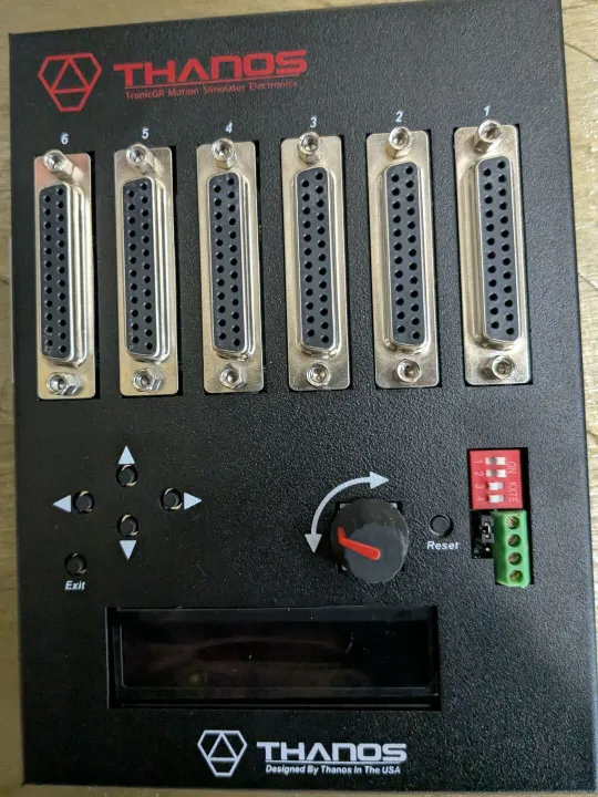 Detailed view of a Thanos black AMC controller input sockets