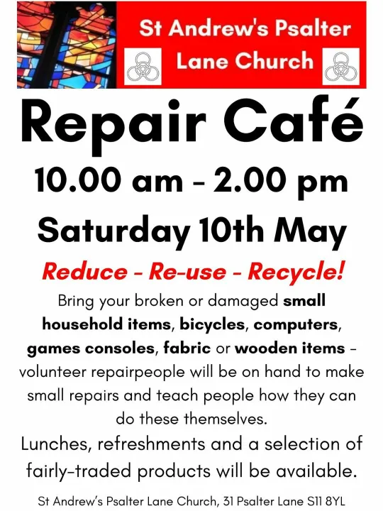 Repair Cafe 10th May 2025 Flyer