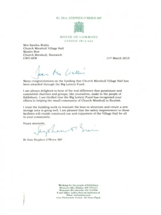 S O'Brien MP letter