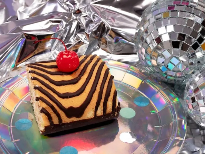 High angle delicious cake on plate