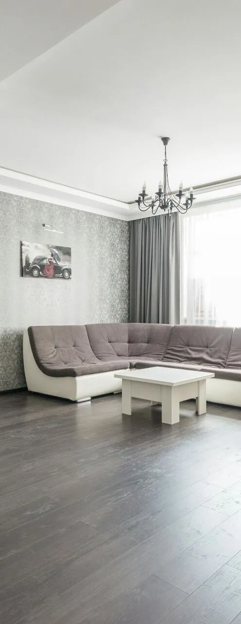 View of empty spacious living room with wooden