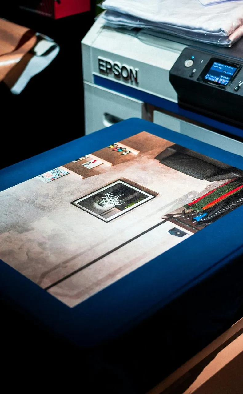 Close-up of a professional printer printing a