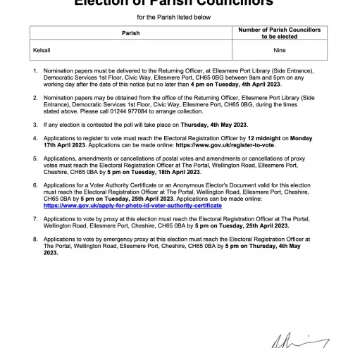 2023 Election notice for Kelsall