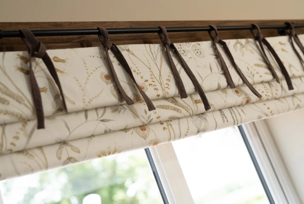 Roman blinds with ribbons