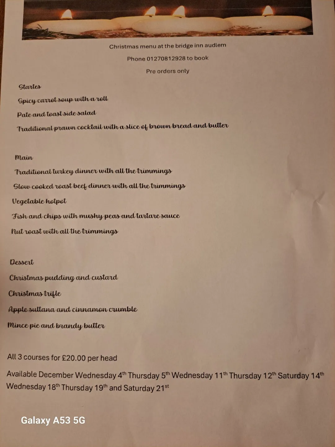 Bridge Inn Menu