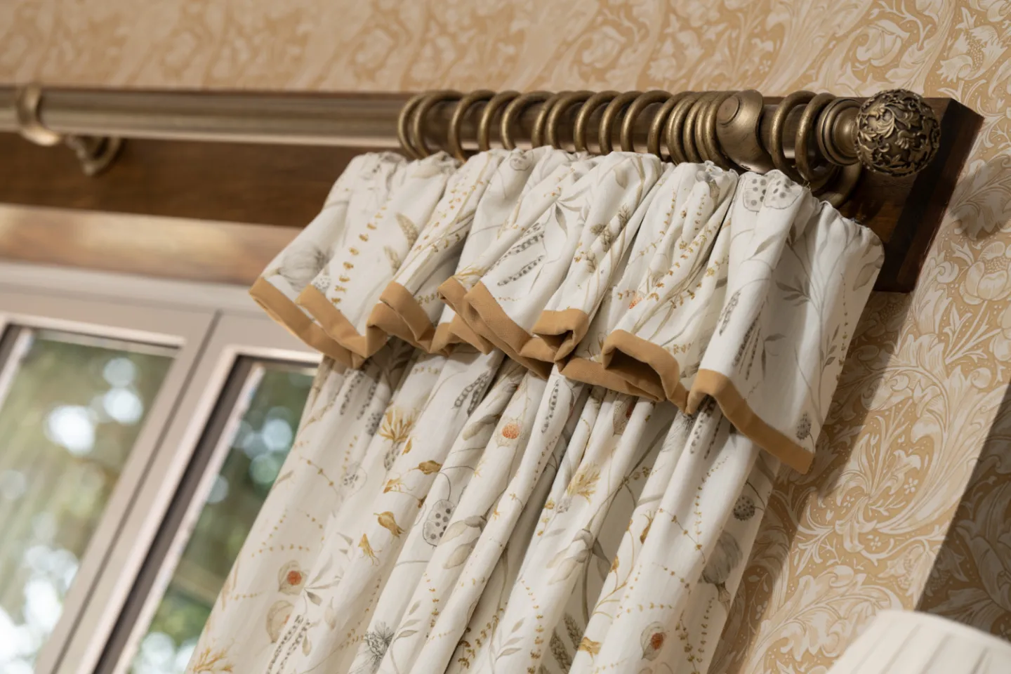 Cottage heading curtains in peach