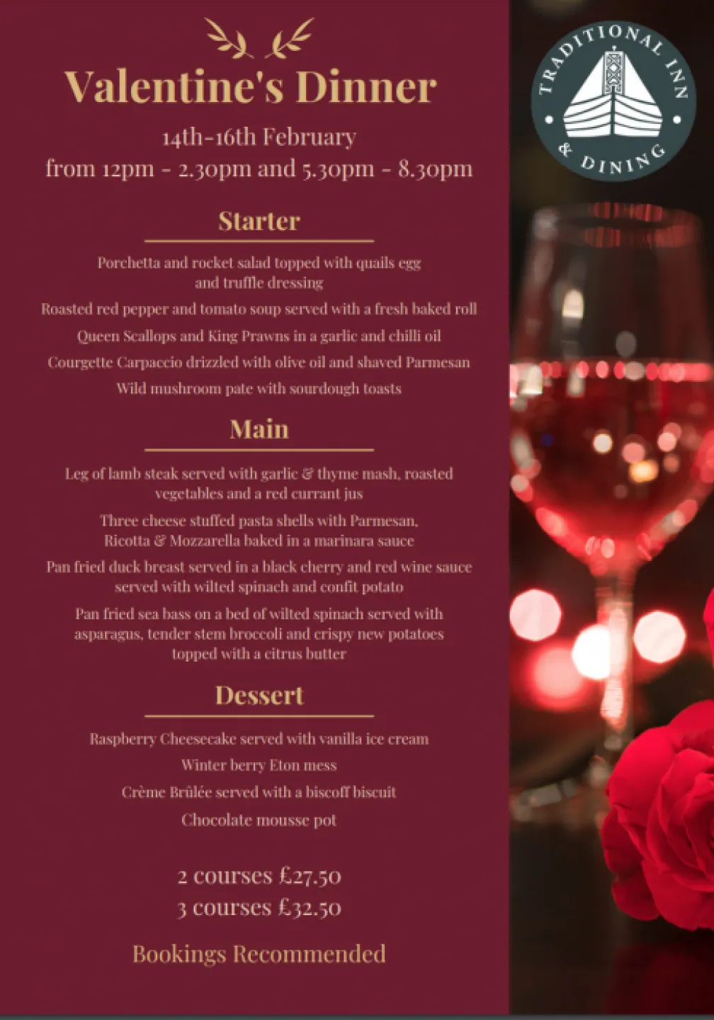 Shroppie Valentine's Menu