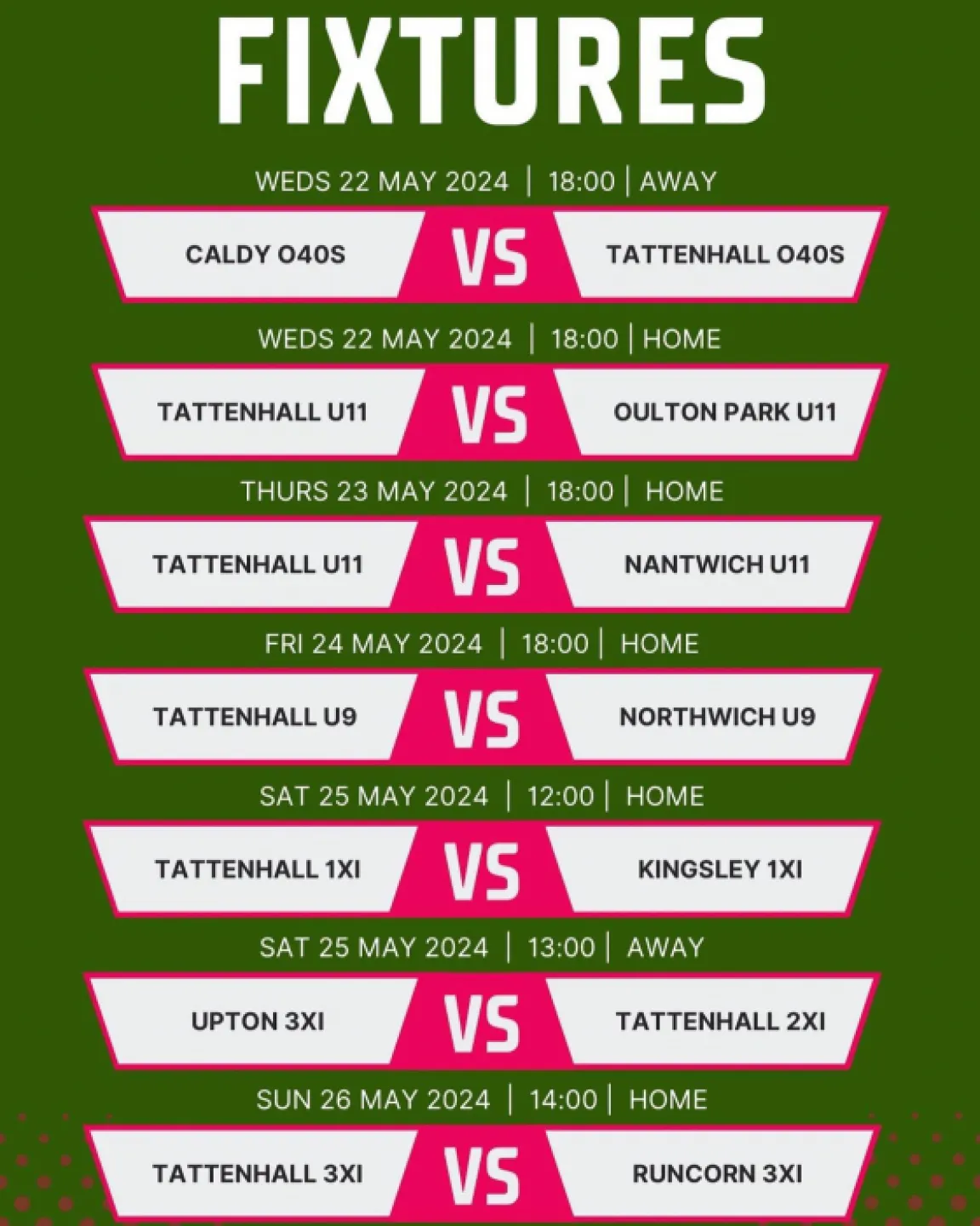 Cricket fixtures 22052024