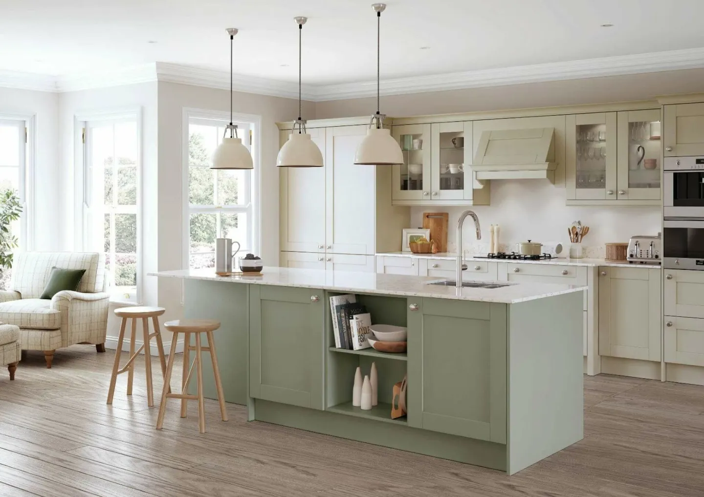 Alku Open Plan Light Shaker Kitchen With Island 1