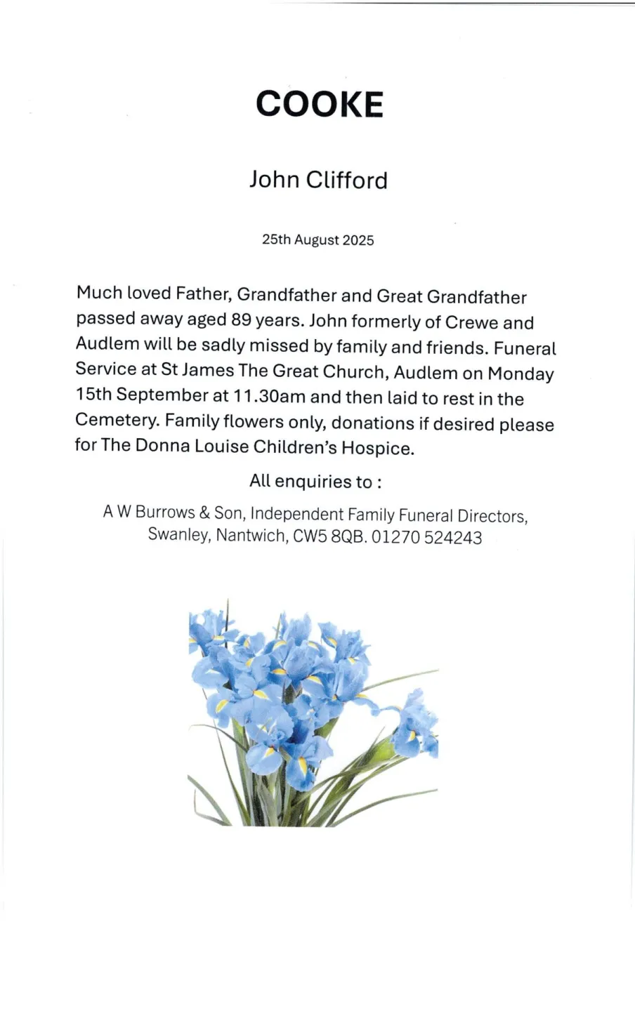 John Cooke Funeral Notice