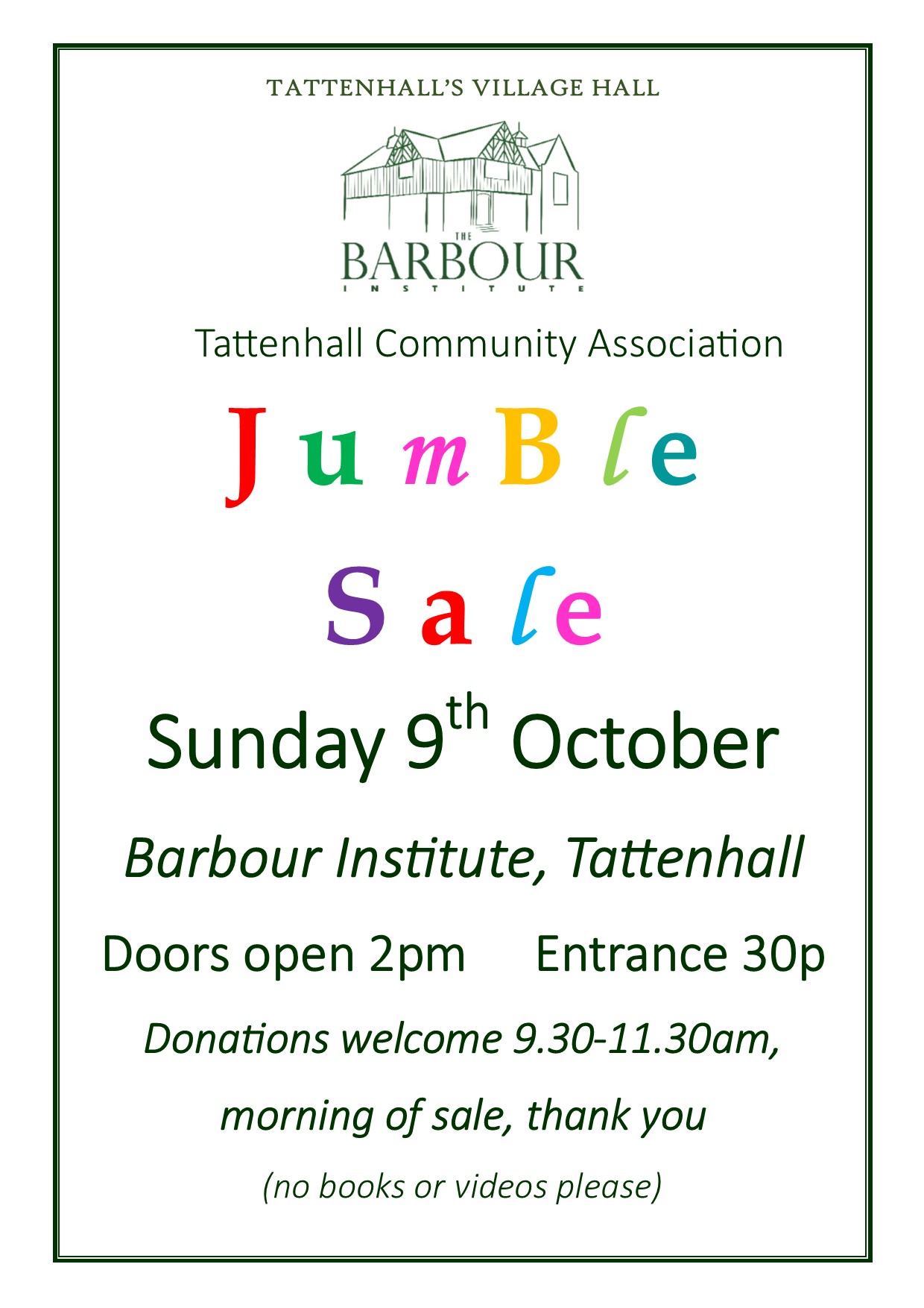Barbour Jumble Sale 9 Oct 16