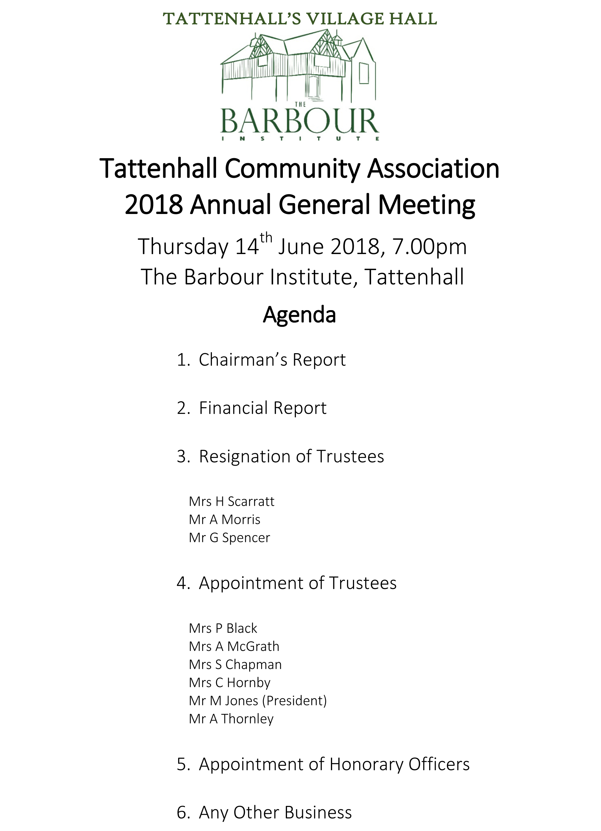 Tca Agm Agenda 2018