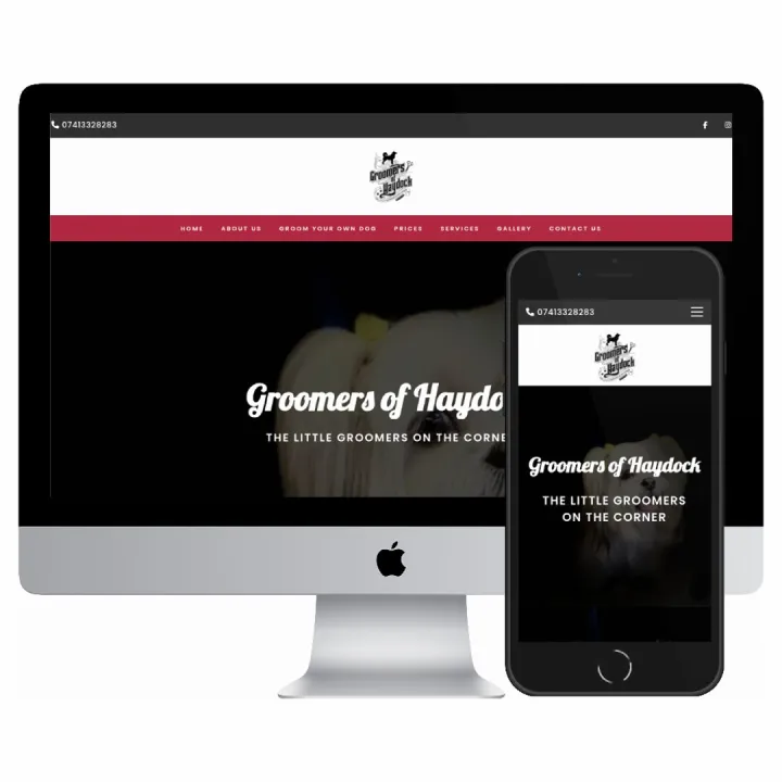 Desktop and mobile screenshots of the Groomers of Haydock website