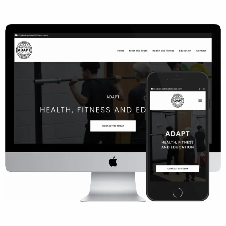 Desktop and mobile screenshots of the Adapt Health, Fitness & Education website