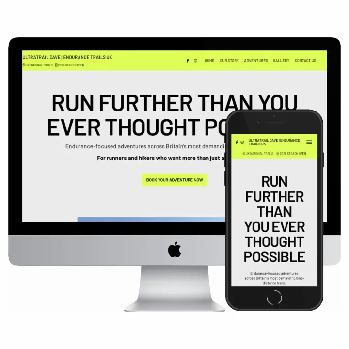 Desktop and mobile screenshots of the UltraTrail Dave website