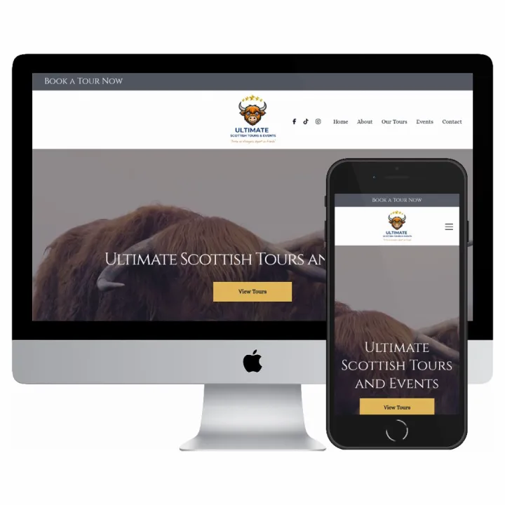Desktop and mobile screenshots of the Ultimate Scottish Tours and Events website