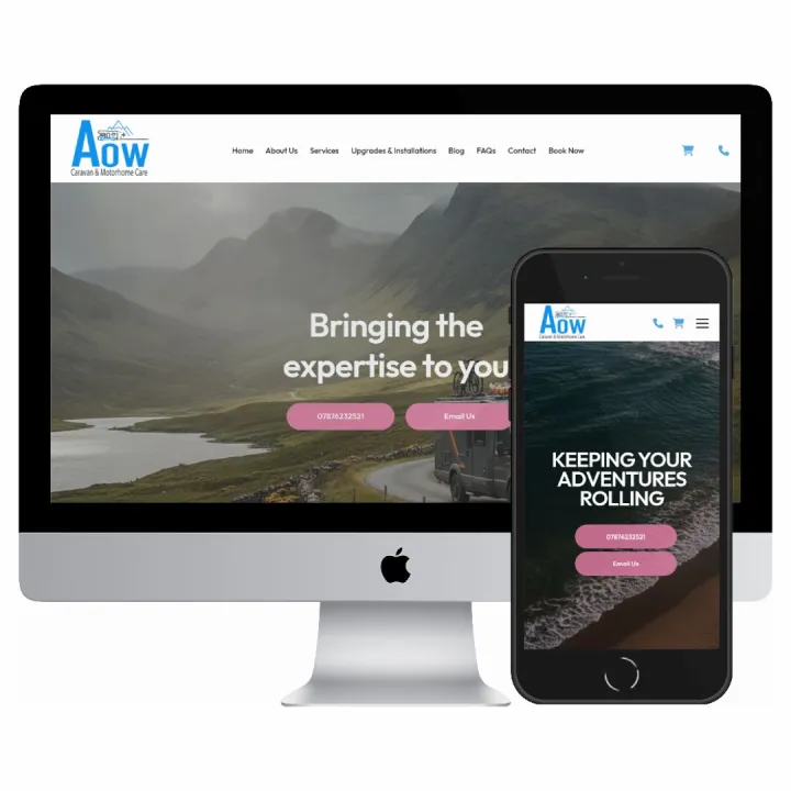 Desktop and mobile screenshots of the Adventures on Wheels website