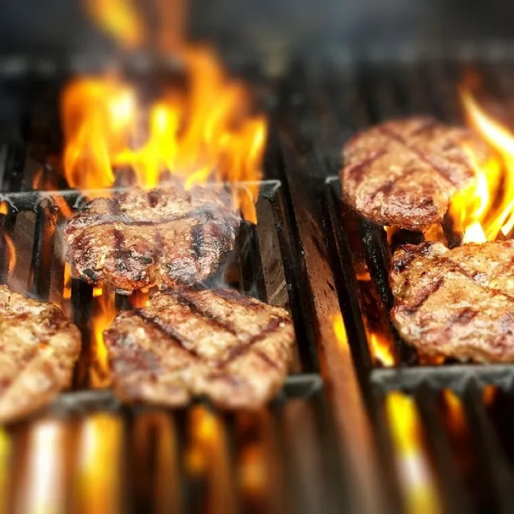 Burgers, fire, grill, grilling, cook, cooking