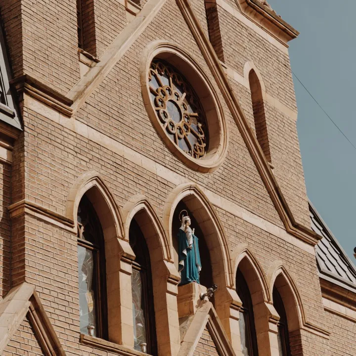 Close-up of a Gothic church facade featuring